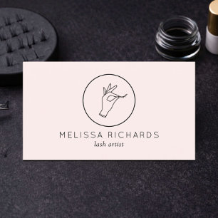 Minimalist Hand and Lashes Logo Makeup Artist Pink Business Card