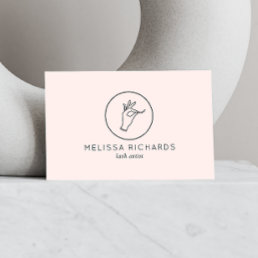Minimalist Hand and Lashes Logo Makeup Artist Pink Business Card