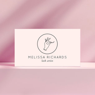 Minimalist Hand and Lashes Logo Makeup Artist Pink Business Card