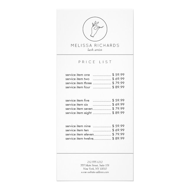Minimalist Hand and Lashes Logo Makeup Artist Rack Card (Front)