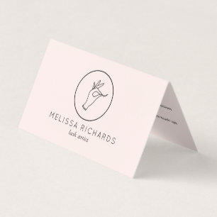 Minimalist Hand and Lashes Logo Pink Aftercare Business Card