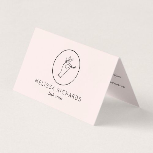 Minimalist Hand and Lashes Logo Pink Aftercare Business Card