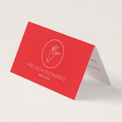 Minimalist Hand and Lashes Logo RedPink Aftercare Business Card