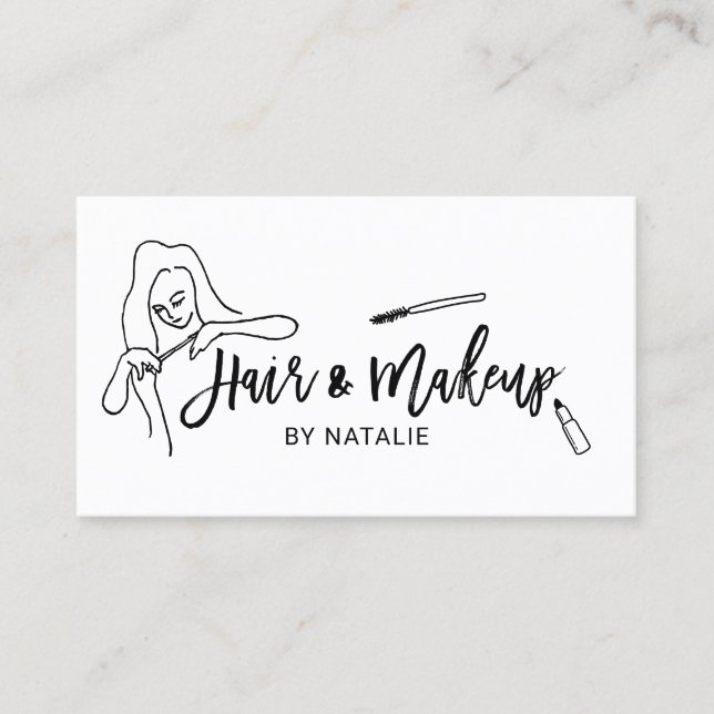 Minimalist Hand Drawing Beauty Salon Business Card (Front)