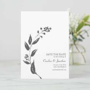 Minimalist Hand-Drawn Botanical Black White Script Save The Date