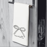 Minimalist Hand Drawn Bow Name Kitchen Towel<br><div class="desc">Simple Name Monogram Minimalist Kitchen Towel. Add a stylish and functional touch to your kitchen with this adorable tri-fold towel, perfect for everyday use or special occasions. The design features a single hand-drawn bow centered at the bottom when folded, with a personalized name in sweet handwritten script calligraphy beneath it....</div>