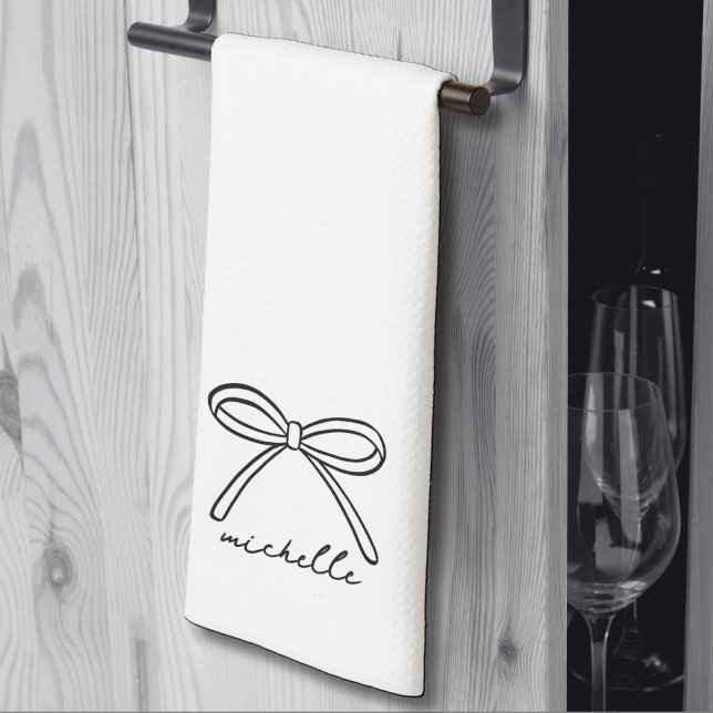 Minimalist Hand Drawn Bow Name Kitchen Towel (Minimalist Hand Drawn Bow Name kitchen towel )