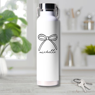 Minimalist Hand Drawn Bow Name Water Bottle