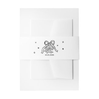 Minimalist Hand Drawn Bow Wedding Car Invitation Belly Band