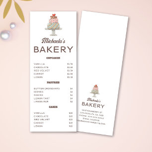 Minimalist Hand-Drawn Cake Bakery Menu