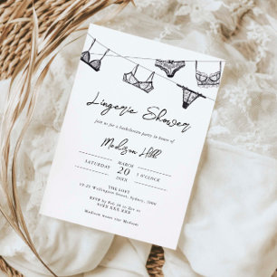 Minimalist hand drawn clothes line lingerie shower invitation