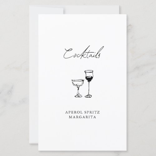 Minimalist Hand Drawn Cocktail Bar Wedding Sign
