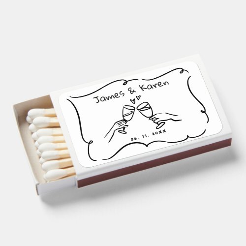  Minimalist Hand Drawn Cocktail Wedding Favor Matchboxes