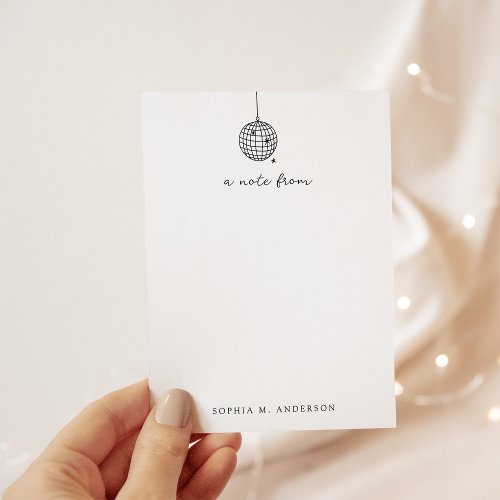 Minimalist Hand_Drawn Disco Ball  Monogram Note Card