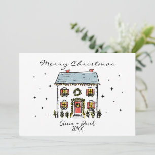 Minimalist Hand-Drawn Doodles Merry Christmas Holiday Card