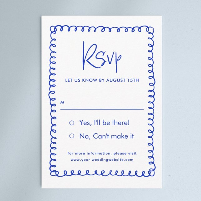 Minimalist Hand Drawn French Blue Wedding RSVP Card (Creator Uploaded)