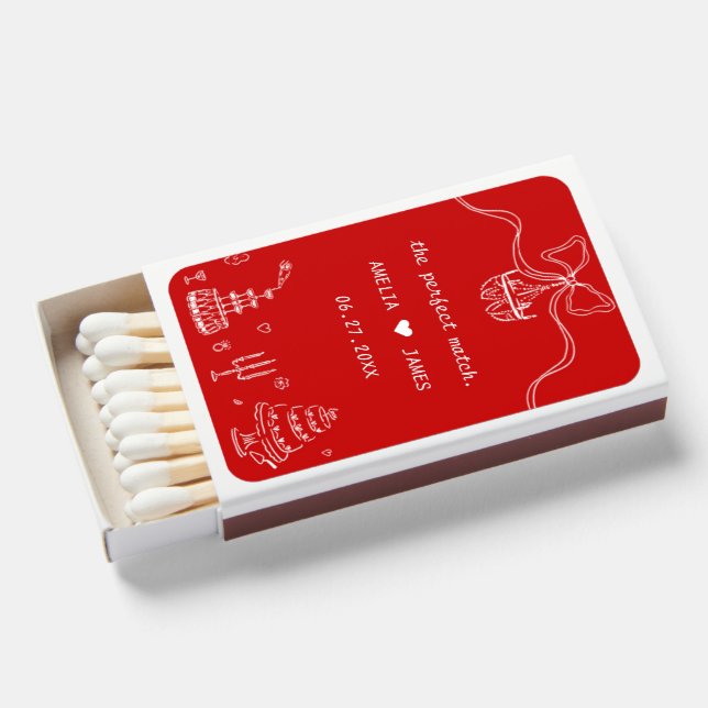 Minimalist Hand Drawn Funny Red Wedding Favors Matchboxes (Front Open)