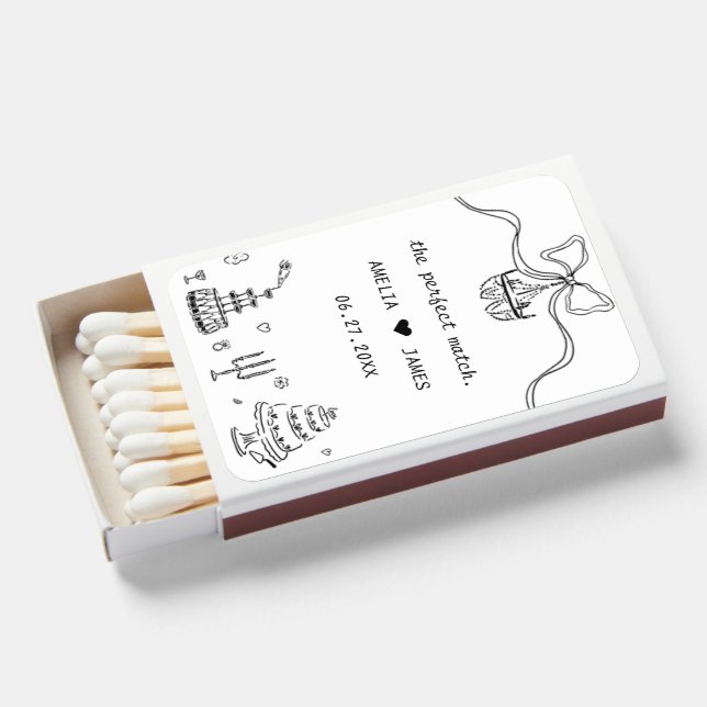 Minimalist Hand Drawn Funny White Wedding Favors Matchboxes (Front Open)