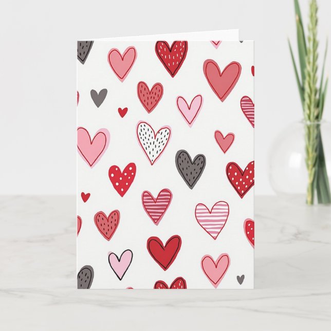 Minimalist Hand Drawn Hearts Card (Front)