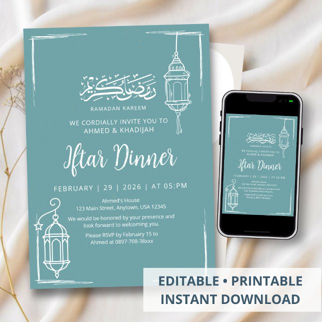 Minimalist Hand Drawn Lantern Ramadan Iftar Dinner Invitation (Creator Uploaded)
