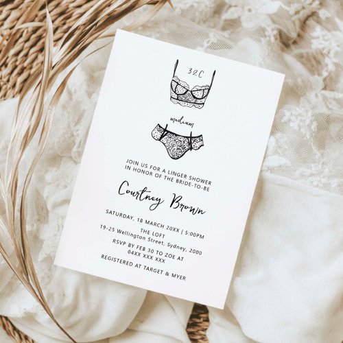 Minimalist hand drawn lingerie shower invitation