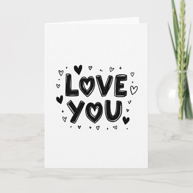 Minimalist Hand Drawn Love You Card (Front)