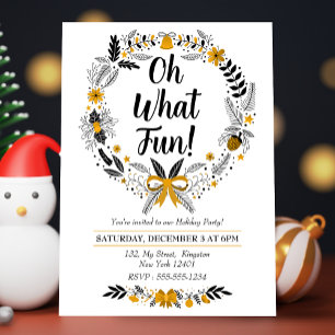 Minimalist hand-drawn Oh What Fun Christmast Party Invitation