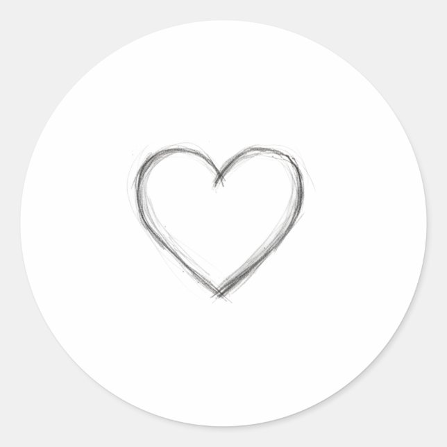 Minimalist Hand Drawn Pencil Sketch Heart Line Art Classic Round Sticker (Front)