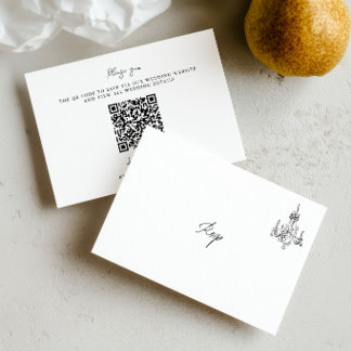 Minimalist Hand Drawn QR Code Wedding RSVP Card