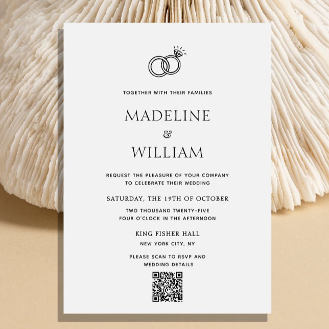 Minimalist Hand Drawn Rings Qr Code Wedding Invitation (Creator Uploaded)
