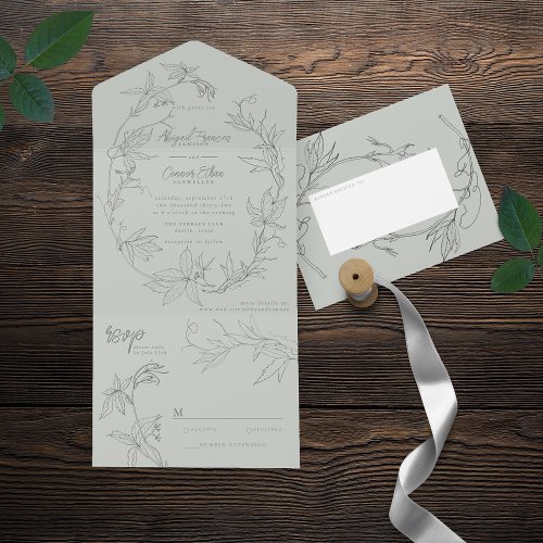 Minimalist Hand_drawn Vines Sage Green Gray All In All In One Invitation