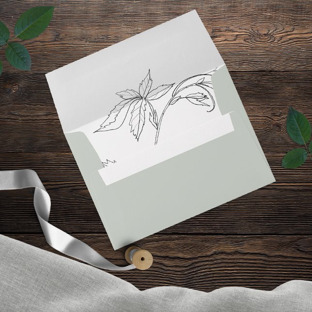Minimalist Hand-drawn Vines Sage Green Gray Envelope (Creator Uploaded)