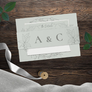 Minimalist Hand-drawn Vines Sage Green Gray Invitation Belly Band