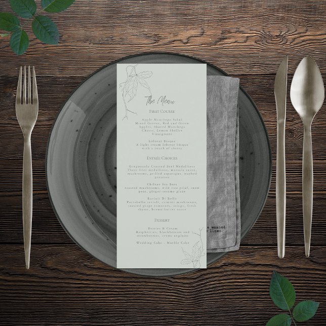 Minimalist Hand-drawn Vines Sage Green Gray Menu (Creator Uploaded)