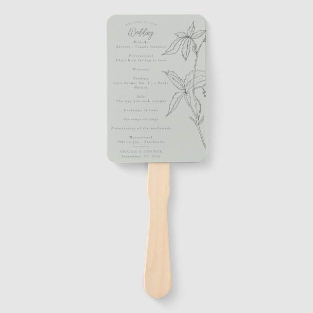 Minimalist Hand-drawn Vines Sage Green Gray Progra Hand Fan (Front)