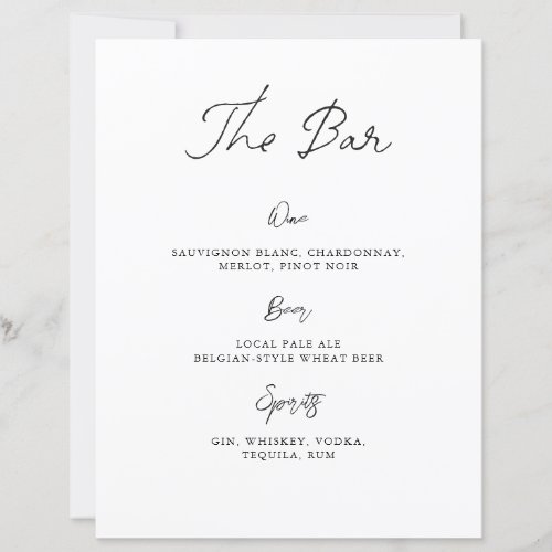 Minimalist Hand Drawn Wedding Bar Menu Sign