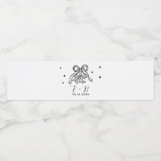 Minimalist Hand Drawn Wedding Car with Bow Water Bottle Label