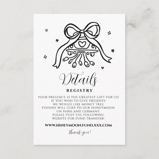 Minimalist Hand Drawn Wedding Party Details Card (Front)