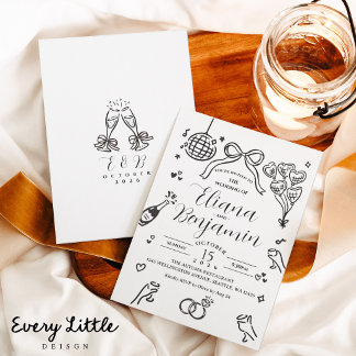 Minimalist Hand Drawn Wedding Party Invitation