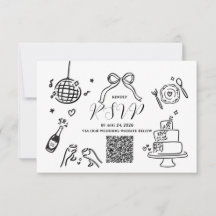 Minimalist Hand Drawn Wedding Party RSVP Card