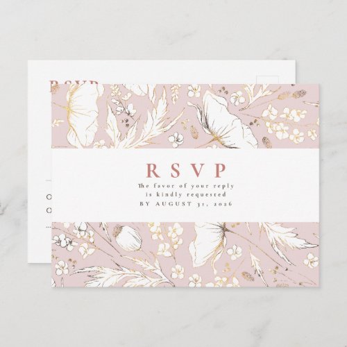 Minimalist Hand_drawn Wildflowers Wedding RSVP Postcard