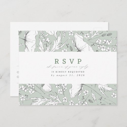 Minimalist Hand_drawn Wildflowers Wedding RSVP Postcard