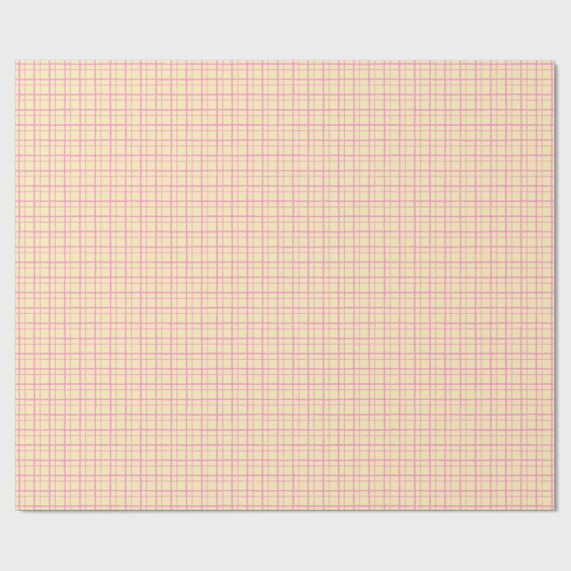 Minimalist Hand Drawn Wobbly Grid Check Yellow Wrapping Paper (Flat)
