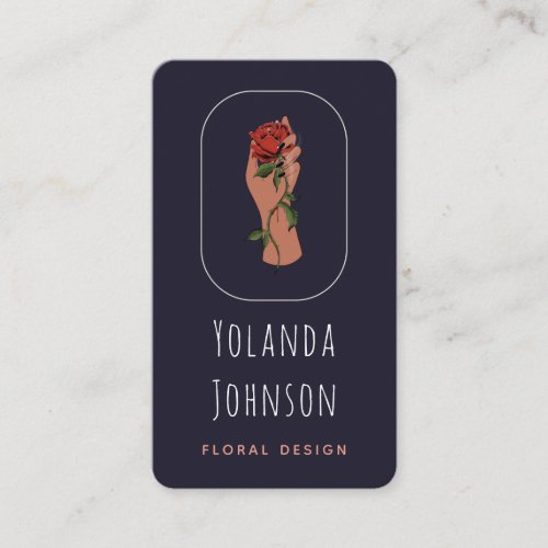 Minimalist Hand Holding Flower Rose Add Your Logo Business Card