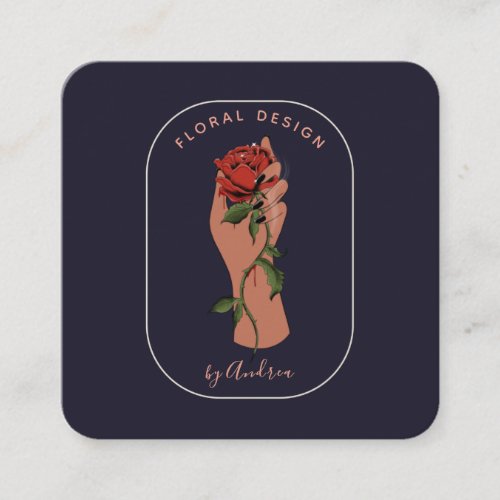 Minimalist Hand Holding Flower Rose Add Your Logo  Square Business Card