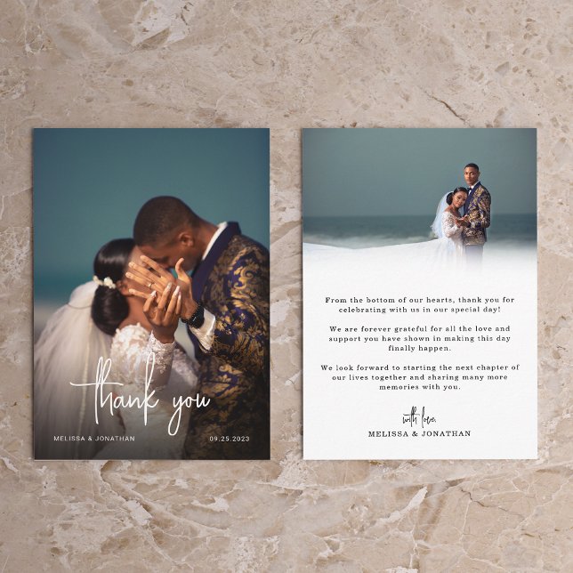 Minimalist Hand Lettered Photo Script Wedding Thank You Card (Creator Uploaded)