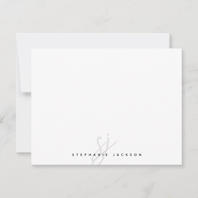 Minimalist Hand Lettered Script Initials Monogram Note Card (Front)