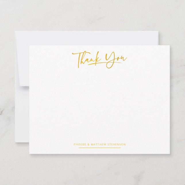 Minimalist Hand-Lettered Thank You Faux Gold Note Card (Front)