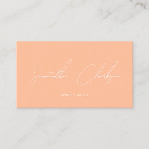 Minimalist Hand_Lettered White Script Creamy Peach Business Card