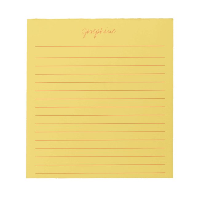 Minimalist Hand Lettering Name Yellow and Orange  Notepad (Front)
